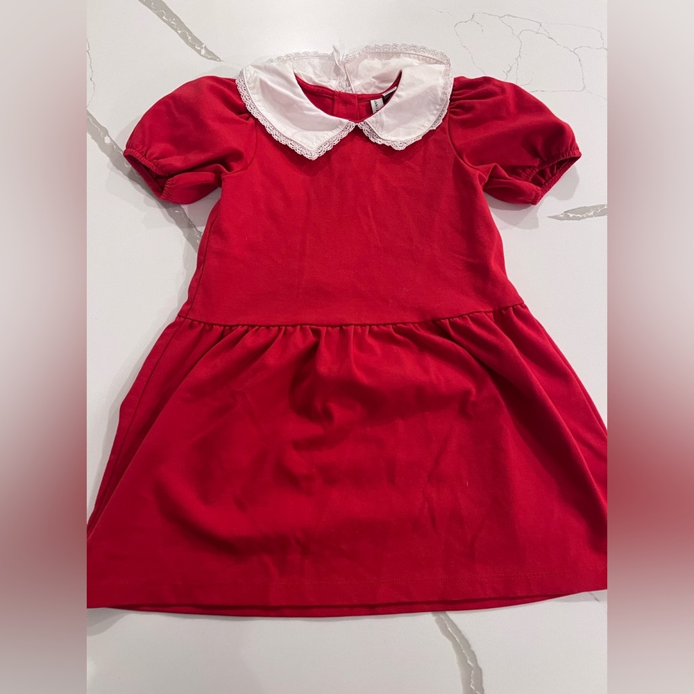 Size 3T Janie and Jack Charming Red Kids Dress with White Collar